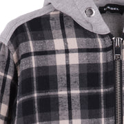 Grey and Green Checked Hooded Shirt