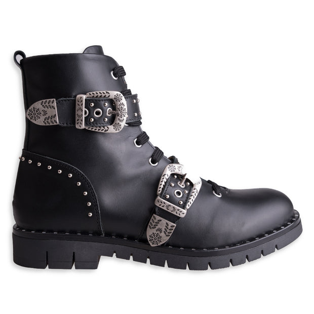 Black Buckles Ankle Boot