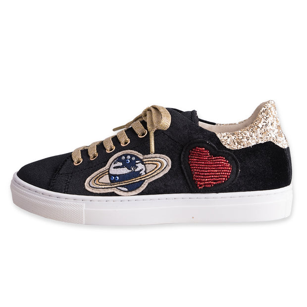 Black Embroidered Velvet Trainers