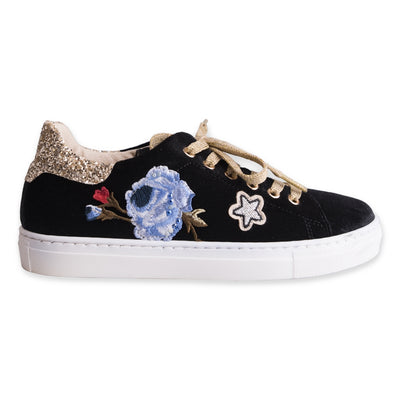 Black Embroidered Velvet Trainers