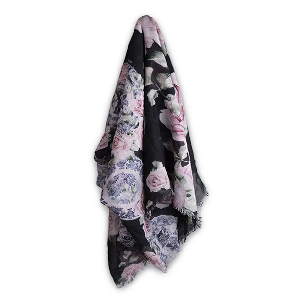 Black Floral Scarf