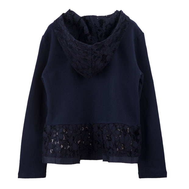 Dark Blue Lace Hooded Jacket