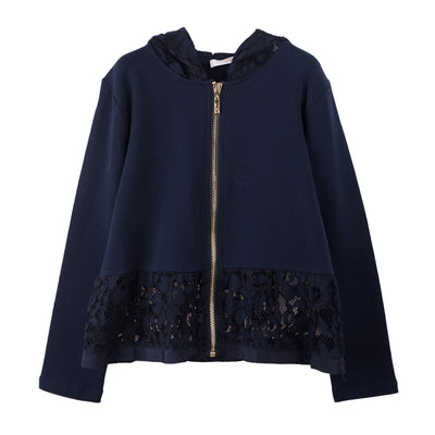 Dark Blue Lace Hooded Jacket