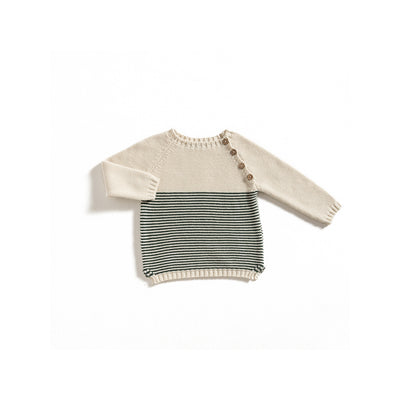 Ecru & Forest Green Stripes Sweater