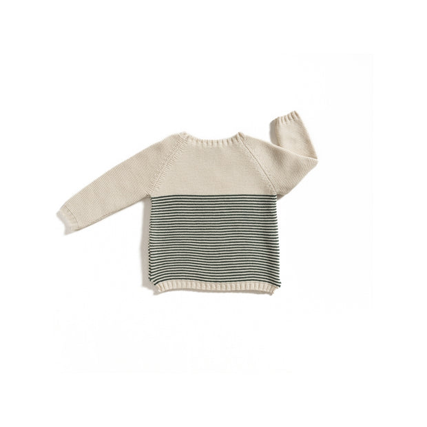 Ecru & Forest Green Stripes Sweater