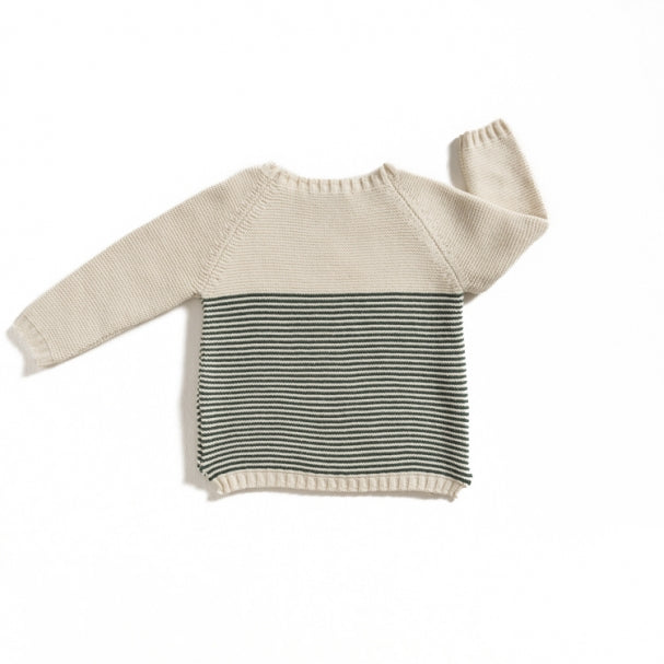 Ecru&Forest Green Stripes Sweater