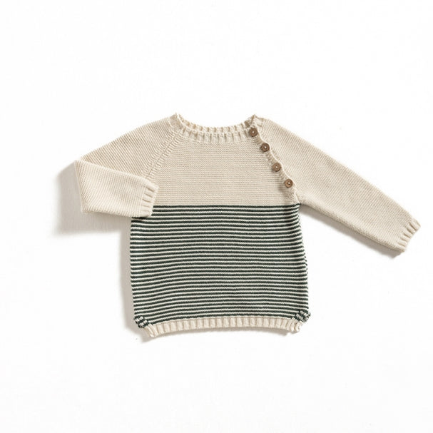 Ecru&Forest Green Stripes Sweater