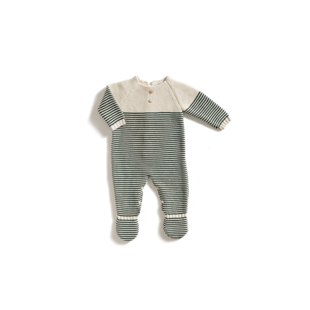 Ecru & Green Stripes Babygrow