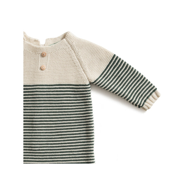 Ecru & Green Stripes Babygrow