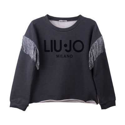 Grey Metallic Fringes Sweatshirt