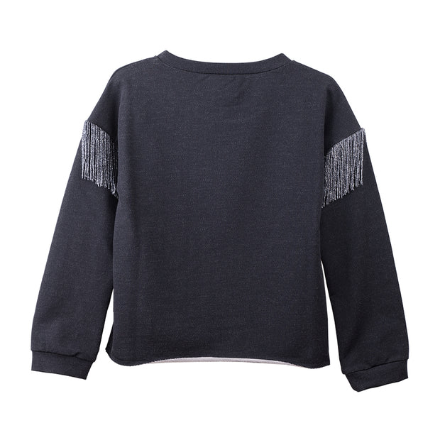 Grey Metallic Fringes Sweatshirt