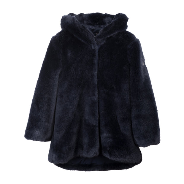 Navy Blue Faux Fur Hooded Long Coat