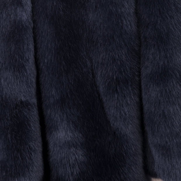 Navy Blue Faux Fur Hooded Long Coat