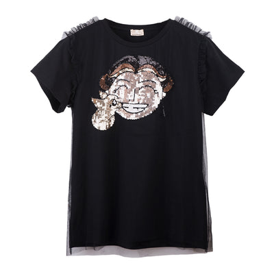 Tulle Black Sequin Embellished T-Shirt