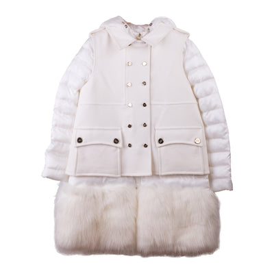 White Double Breasted Hooded Coat